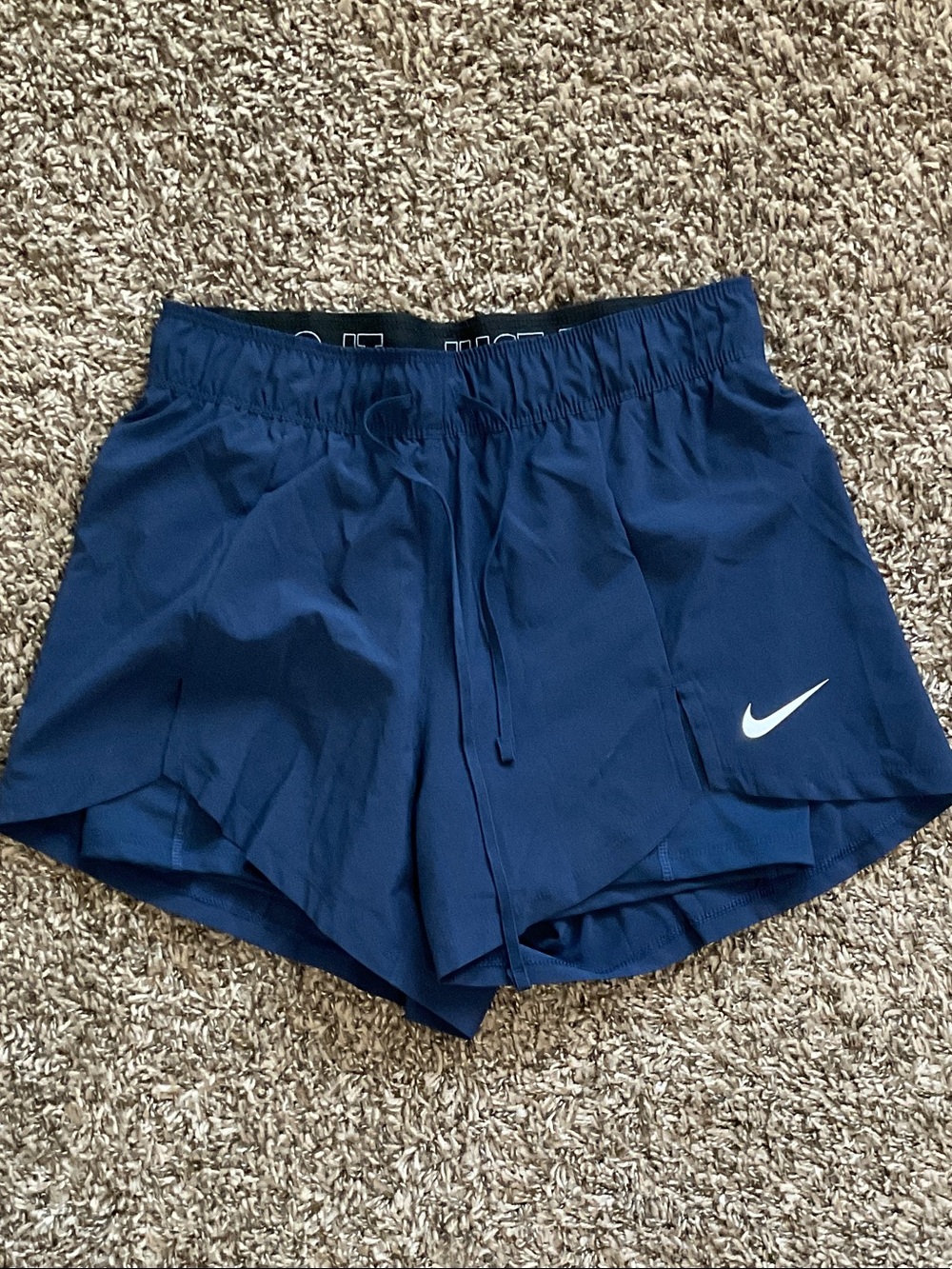 Nike Women's Navy Blue Athletic Running Shorts with White Swoosh